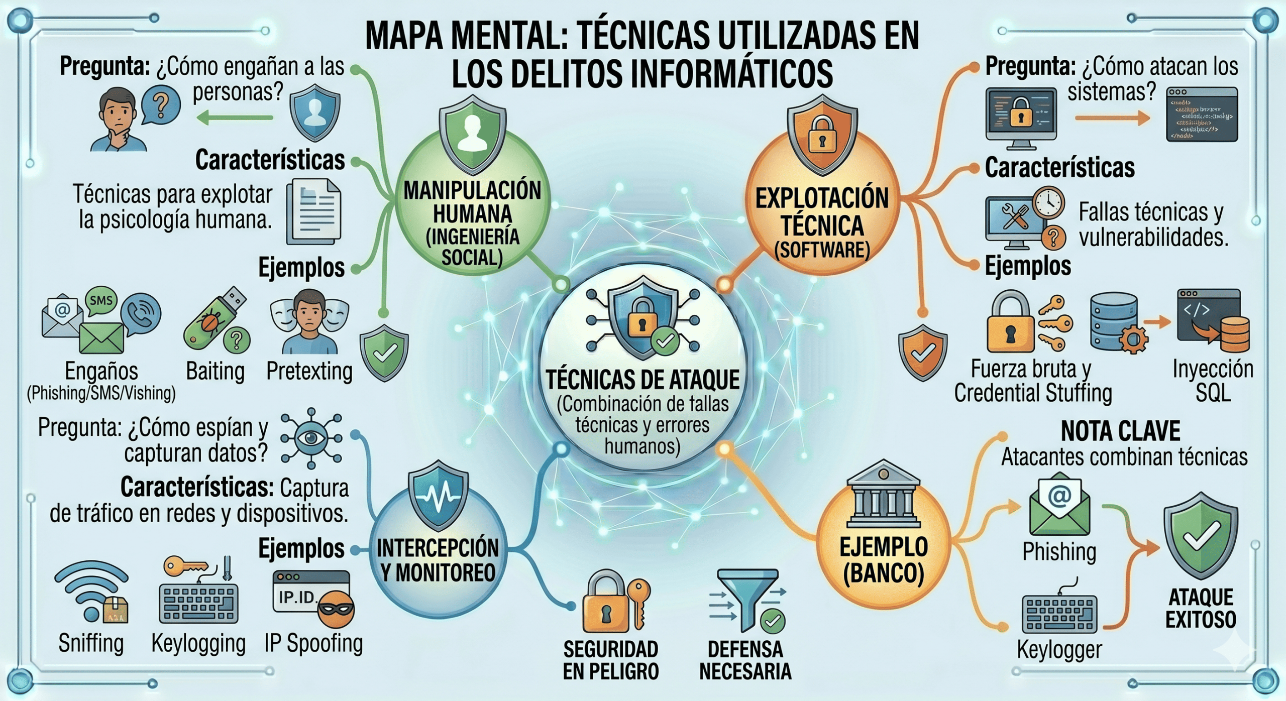 Mapa mental sobre técnicas utilizadas en delitos informaticos